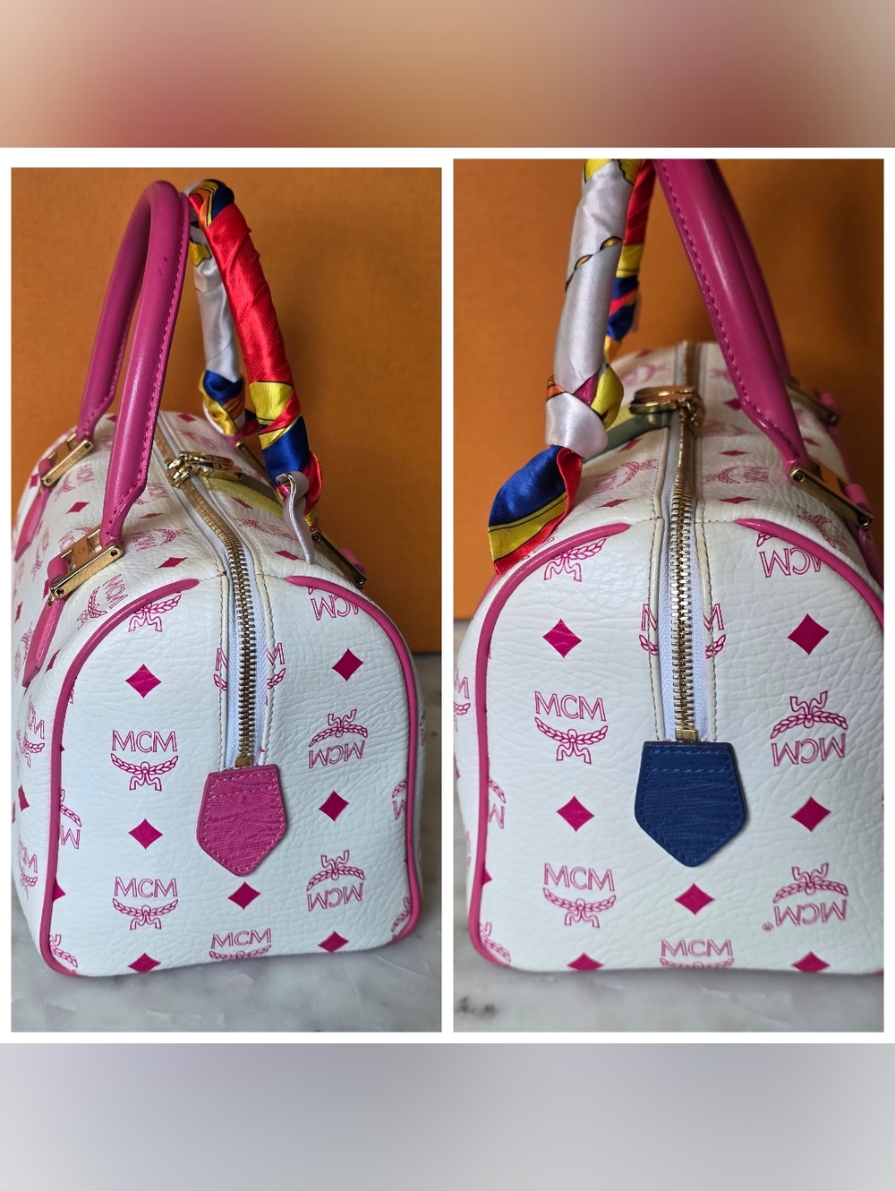 MCM Princess Lion White Satchel with Pink Handles & Trim W/ Gold Hardware - Picture 8 of 14